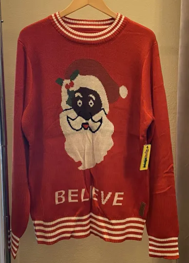 NWT Tipsy Elves Sweater Mens XL Ugly Christmas Black Santa Believe