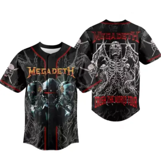 Discover Crush The World Tour Baseball Jersey Megadeth 3D Print Unisex AOP Shirt