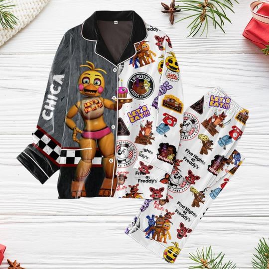 Halloween Five Nights At Freddy's Pajamas, Five Nights At Freddy Chica Women Pajamas, Halloween Holiday Pajamas, Video Game Pajamas