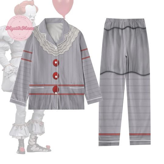 Halloween Pennywise Cosplay Costume Pajamas Set, Vintage 80S Horror Movie Shirt, Trick Or Treat, It Clown Holiday Pajamas, Gift For Him