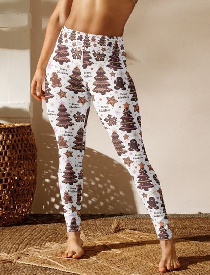 Christmas Leggings, Xmas Tree Gingerbread Patterned Yoga Leggings, Super Soft and Comfortable Fall Winter Clothing