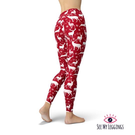Discover Reindeer Leggings, Christmas Leggings, Printed Leggings, Yoga Pants, Workout Leggings, Leggings for Women