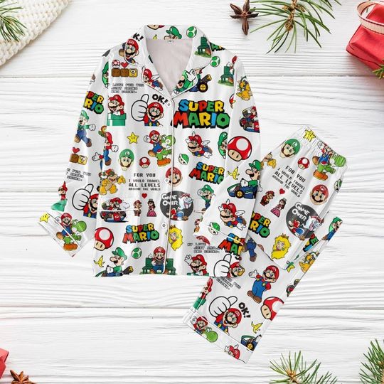 Discover Super Mario Holiday Pajamas, Super Mario Characters Pajamas, Mario Matching Pajamas Set, Mario Pajamas For Party, Game Lover Gift