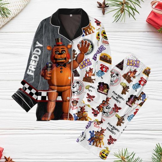 Five Nights At Freddy's Pajamas, Freddy Fazbear Holiday Pajamas, Halloween Fazbear Costume, Halloween Party Pajamas, Gift For Her