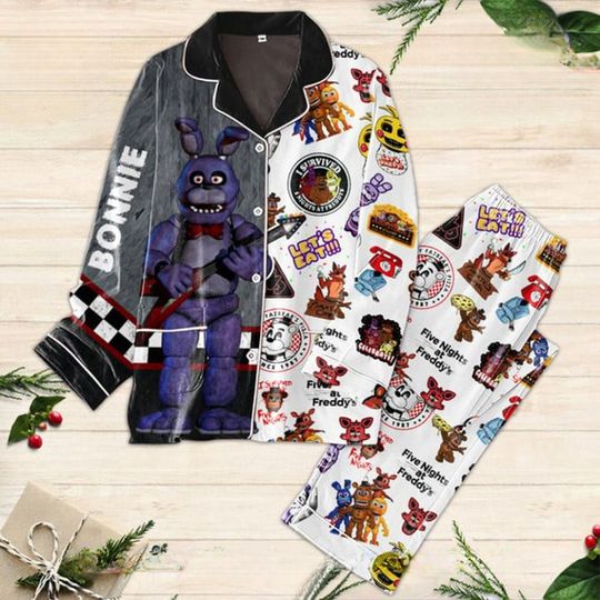 Halloween Five Nights At Freddy's Pajamas Set, Fnaf Bonnie Shirt, Cartoon Pajamas Set, Horror Video Game Shirt, Halloween Costume