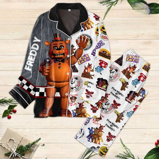 Halloween Five Nights At Freddy Pajamas Set, Fnaf Pajamas, Freddy Fazbear Shirt, Scary Video Game Pajamas, Horror Movie Sleepwear