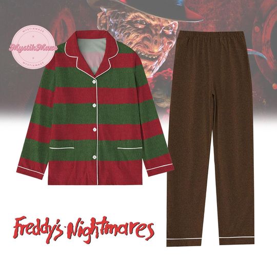 Halloween Freddy Krueger Cosplay Costume Pajamas Set, Nightmare On Elm Street Shirt, Vintage 80S Horror Movie Pjs, Gift For Fan