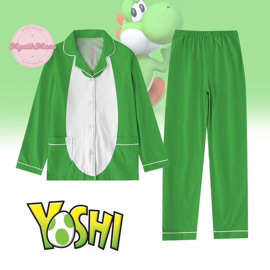 Halloween Yoshi Cosplay Costume Pajamas Set, Super Mario Birthday Shirt, Mario And Friends Party Matching Pjs, Fall Season Gift