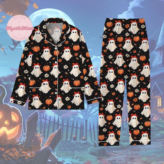 Discover Halloween Ghost Pajamas Set, Funny Boo Shirt, Spooky Season Vibes Womens Pajamas, Trick Or Treat, Autumn Holiday Pajamas, Gift For Her