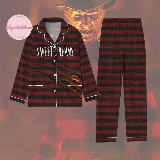 Halloween Freddy Krueger Pajamas Set, Nightmare On Elm Street Shirt, Sweet Dreams Pajamas For Party, Vintage 80S Horror Movie Fan Gift