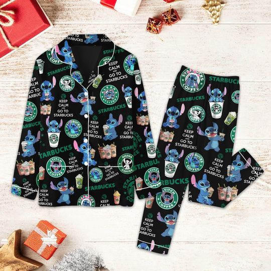 Stitch Starbucks Pajamas Set, Starbucks Shirt, Starbucks Pajamas, Starbucks Coffee Shirt, Stitch Pajamas, Starbucks Lover Gift