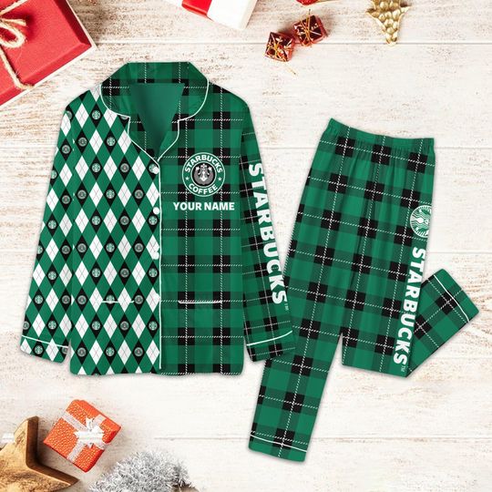 Personalized Starbucks Pajamas Set, Starbucks Pajamas, Starbucks Pajamas Pants, Starbucks Shirt, Starbucks Lover Gift, Coffee Shirt