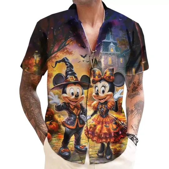 Discover 2024 Disney Mickey and Minnie hawaiian shirt,  Halloween Ghost Pumpkin