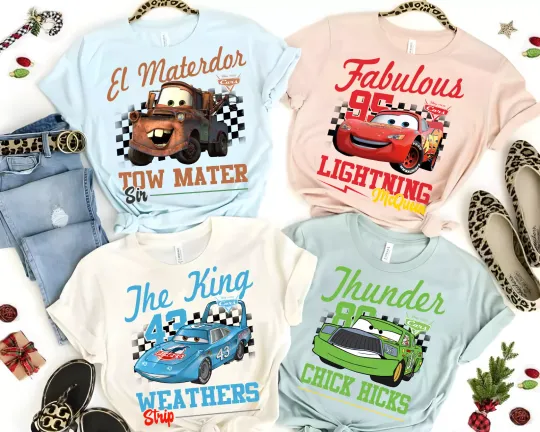 Discover Disney Retro Cars Lightning McQueen Checkboard Unisex Adult Kid Shirt 5926140