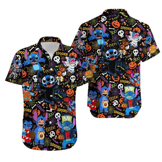Discover Halloween Stitch Hawaiian Shirt, Disney Stitch Hawaii Shirt, Stitch Button Shirt
