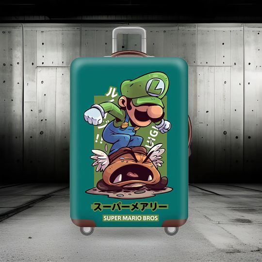 Luigi Super Mario Bros Luggage | Retro Gaming Travel Suitcase | Durable and Stretchable