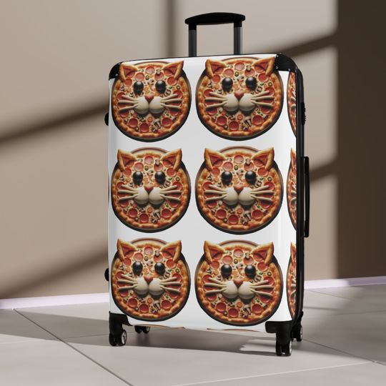 Cat Face Pizza Suitcase Luggage