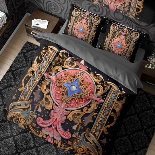 Discover Geometric Dark Victorian Aesthetic Duvet Cover Whimsigothic Quilt Cover, Witchcore Bedroom Decor Hippie Goth Blanket Cover