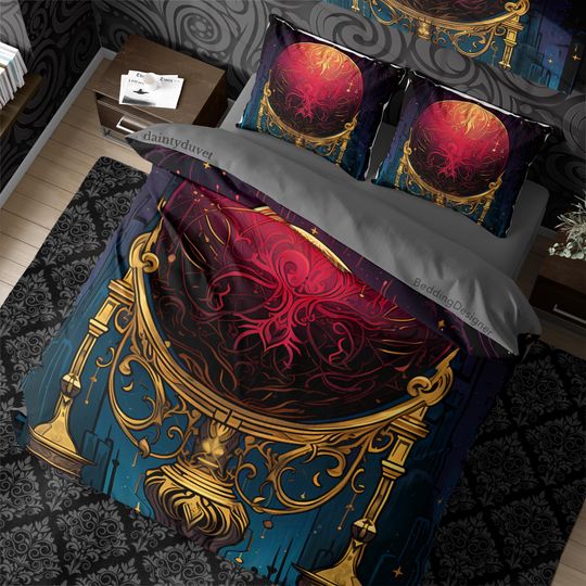 Discover Red Dark Royalty Aesthetic Duvet Cover Witchcore Quilt Cover, Whimsigothic Blanket Cover Hippie Goth Bedding Set, Unique Gothic Bedspread