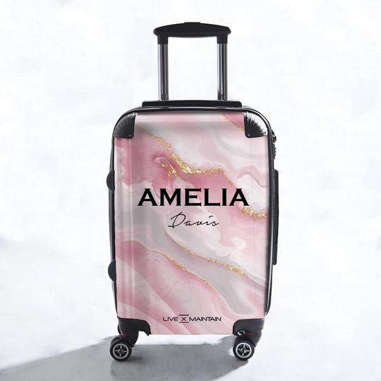 Discover Personalised Luxe Pink Marble Name Suitcase | Cabin suitcase | Custom | Marble Suitcase | Custom Luggage| Personalized Luggage