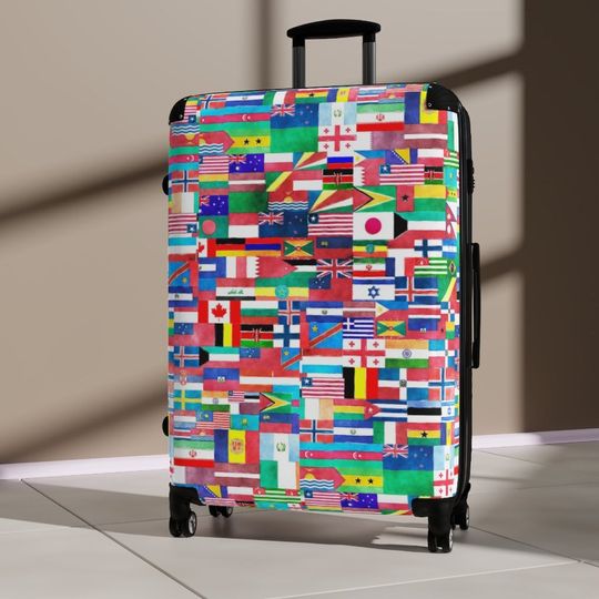Discover Luggage with Wheels - World Flags Print, Designed Suitcase Set, Travel Luggage, Cabin Suitcases, Carry-On Suitcase, Gifts, 3 sizes