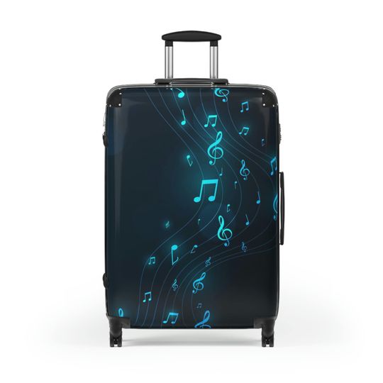 Discover Music Lover Luggage with Wheels, Carry-on Hard Shell Suitcase with Musical Notes Design, Musician Travel Bag with Combination Lock