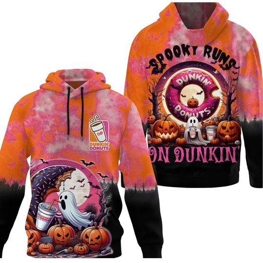 Dunkin Donuts Hoodie, Funny Donut Hoodie, Donut Coffee Hoodie, Trick Or Trick Hoodie, Ghost Halloween Hoodie