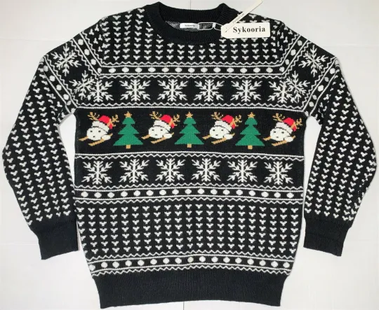 NEW Sykooria Snowflake Reindeer Black Ugly Christmas Holiday Sweater Women's 2XL