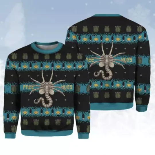 Discover Alien Facehugger Ugly Christmas Sweater Size S-5XL (AOP), Gift For Halloween