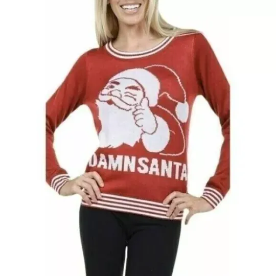 Discover Tipsy Elves Womens Ugly Christmas Sweater Damn Santa Audio XL Red