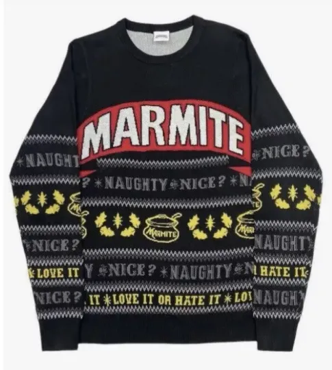 Small 37" inch chest Marmite Ugly Christmas sweater jumper Xmas Naughty or Nice