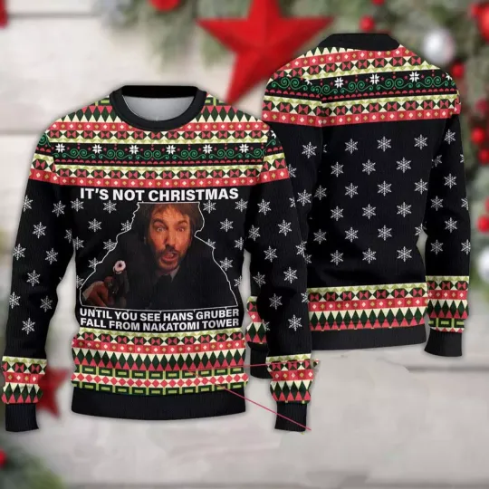 Hans Gruber Fall Nakatomi Plaza Die Hard Ugly Christmas Sweater Size S-5XL