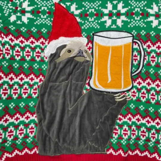 Beer Mug Ugly Christmas Sweater Mens Medium Green Snowflake Cotton Blizzard Bay