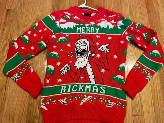 Rick & Rickandmorty Christmas Sweater Mens Small Merry Rickmas Ugly Christmas Sweater