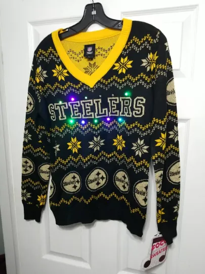Discover Pittsburgh Steeler FOCO LIGHT UP Ugly Christmas SIZE LARGE bluetooth