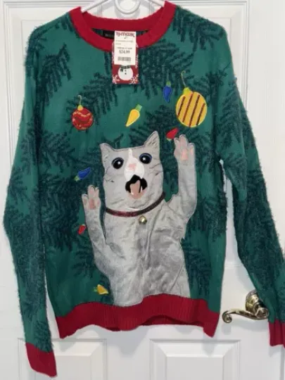 Discover Blizzard Bay Ugly Christmas Sweater Kitty Cat Ornaments Jingle Bell Size Large