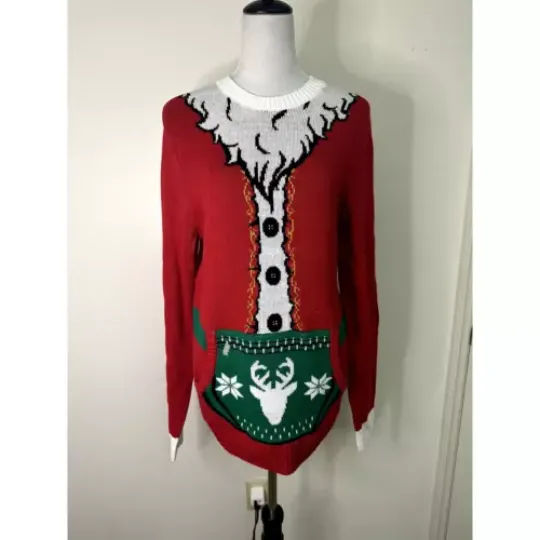 Discover Ugly Christmas Sweater Men's Red Santa Suit Holiday Sweater S NWOT