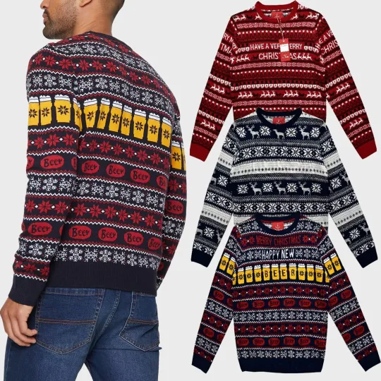 Discover Mens Xmas Christmas Jumpers Festive Novelty Knitwear Sweater Reindeer Fairisle