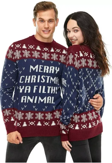 Unisex Ugly Christmas Sweater Size XXL "Merry Christmas Ya Filthy Animal"