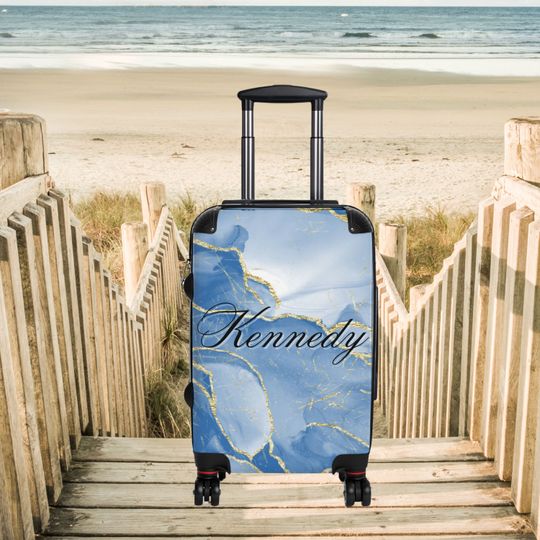 Custom Luggage With Name Personalized Carry On Roller Bag Blue Large Hard Sided Suitcase With Wheels Medium Travel Bag Graduation Gift Her