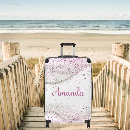 Discover Personalized Sparkle Suitcase Cabin Case Custom Carry On Roller Bag Custom Luggage Travel Personalized Weekend Bag With Wheels Medium Large