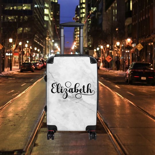 Discover Custom Luggage With Name Personalized Carry On Roller Bag Marble Large Hard Sided Suitcase With Wheels Medium Travel Bag Graduation Gift Her