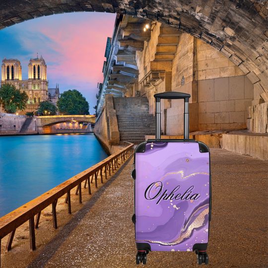 Discover Custom Luggage With Name Personalized Carry On Roller Bag Purple Large Hard Sided Suitcase With Wheels Medium Travel Bag Graduation Gift Her