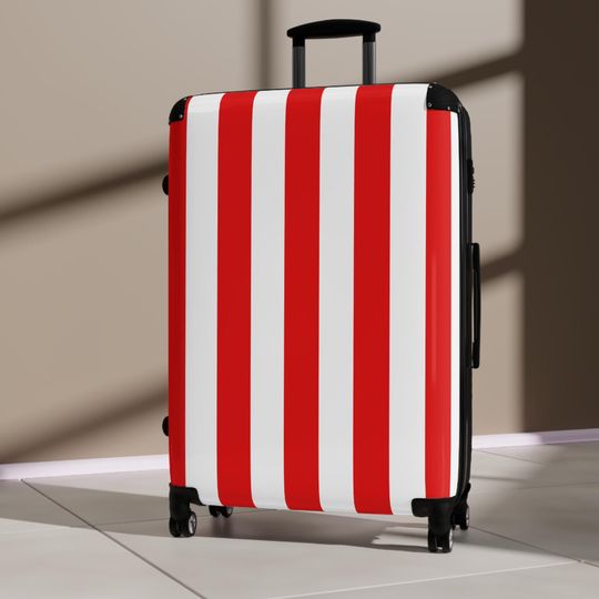 Discover Red and White Striped Suitcase