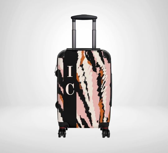 Abstract Art Effect Personalised Suitcase, Modern Paint Lines Luggage, Bespoke Monogram Holiday Travelling Case, Woman Travel Gift For Her