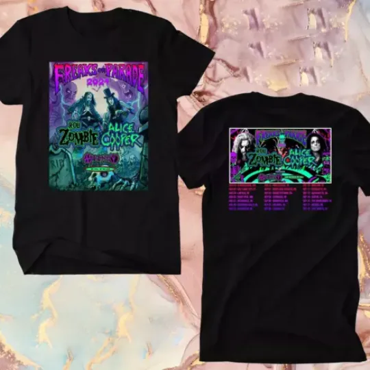 Rob Zombie and Alice Cooper’s Freaks On Parade Tour 2024 2 Sided Uniex T Shirt