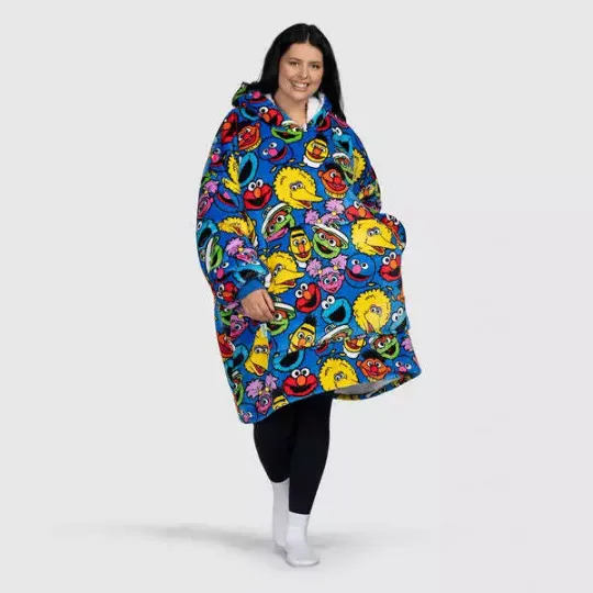 Discover Sesame Street Characters Blanket Hoodie, Custom Sesame Oversize Blanket Hoodie