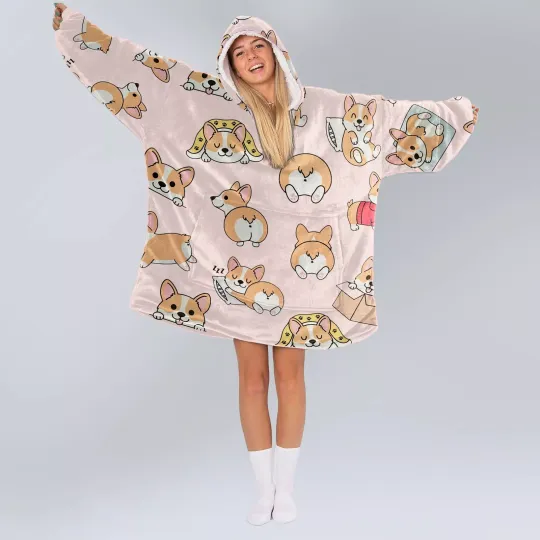 Discover Cute Kawaii Corgi Oversized Blanket Hoodie One Size