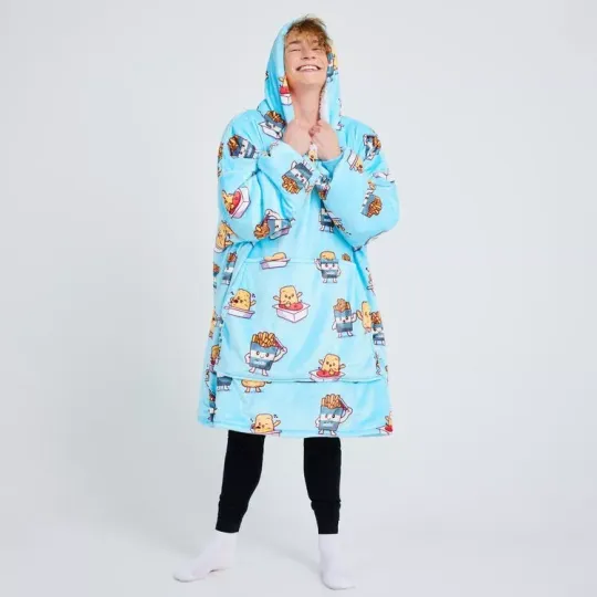 Discover Chicken Nuggets & Fries Blue Oversized Blanket Hoodie One Size