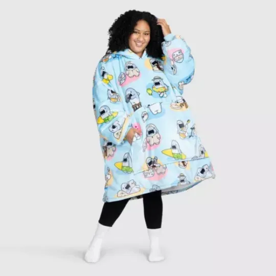 Discover Samezu Shark Print Oversized Blanket Hoodie One Size